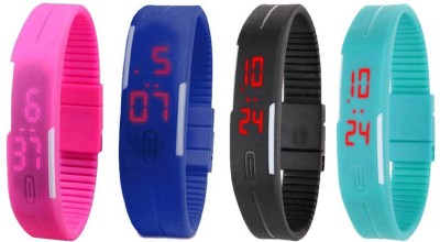 NS18 Silicone Led Magnet Band Watch Combo of 4 Pink, Blue, Black And Sky Blue Digital Watch  - For Couple   Watches  (NS18)