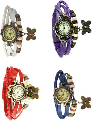 

Kissu Vintage Rakhi Combo of 4 White, Red, Purple And Blue Watch - For Women