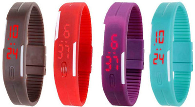 

NS18 Silicone Led Magnet Band Watch Combo of 4 Brown, Red, Purple And Sky Blue Watch - For Couple
