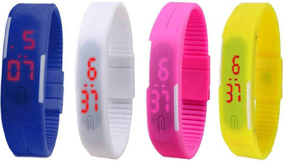 NS18 Silicone Led Magnet Band Combo of 4 Blue, White, Pink And Yellow Digital Watch  - For Boys & Girls   Watches  (NS18)