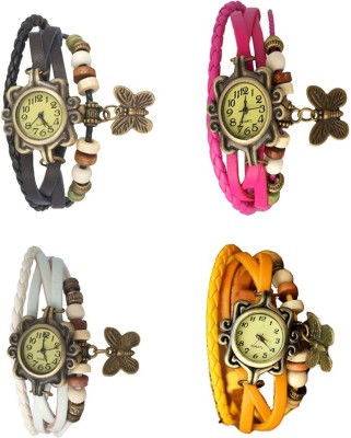 NS18 Vintage Butterfly Rakhi Combo of 4 Black, White, Pink And Yellow Analog Watch  - For Women   Watches  (NS18)