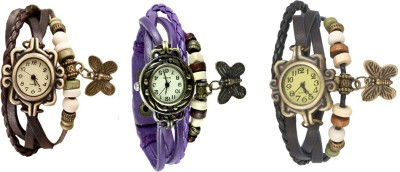NS18 Vintage Butterfly Rakhi Watch Combo of 3 Brown, Purple And Black Analog Watch  - For Women   Watches  (NS18)