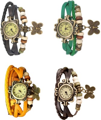 NS18 Vintage Butterfly Rakhi Combo of 4 Black, Yellow, Green And Brown Analog Watch  - For Women   Watches  (NS18)