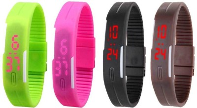 NS18 Silicone Led Magnet Band Combo of 4 Green, Pink, Black And Brown Digital Watch  - For Boys & Girls   Watches  (NS18)