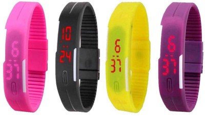 NS18 Silicone Led Magnet Band Watch Combo of 4 Pink, Black, Yellow And Purple Digital Watch  - For Couple   Watches  (NS18)