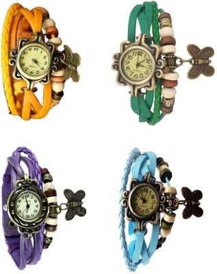 NS18 Vintage Butterfly Rakhi Combo of 4 Yellow, Purple, Green And Sky Blue Analog Watch  - For Women   Watches  (NS18)
