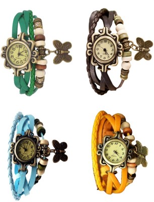 NS18 Vintage Butterfly Rakhi Combo of 4 Green, Sky Blue, Brown And Yellow Analog Watch  - For Women   Watches  (NS18)