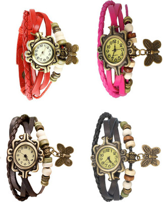 

NS18 Vintage Butterfly Rakhi Combo of 4 Red, Brown, Pink And Black Watch - For Women