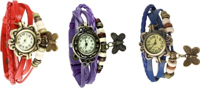NS18 Vintage Butterfly Rakhi Watch Combo of 3 Red, Purple And Blue Analog Watch  - For Women   Watches  (NS18)