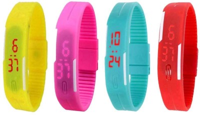 

NS18 Silicone Led Magnet Band Watch Combo of 4 Yellow, Pink, Sky Blue And Red Watch - For Couple
