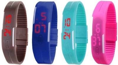 NS18 Silicone Led Magnet Band Watch Combo of 4 Brown, Blue, Sky Blue And Pink Digital Watch  - For Couple   Watches  (NS18)