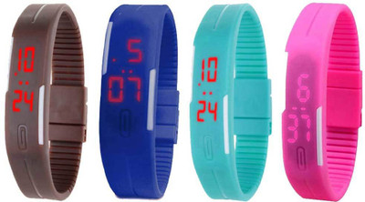 View NS18 Silicone Led Magnet Band Watch Combo of 4 Brown, Blue, Sky Blue And Pink Digital Watch  - For Couple Wrist Watches Price Online(NS18)
