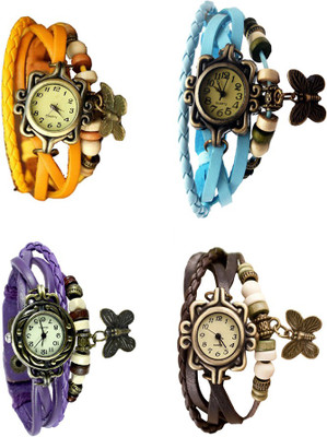 

NS18 Vintage Butterfly Rakhi Combo of 4 Yellow, Purple, Sky Blue And Brown Watch - For Women