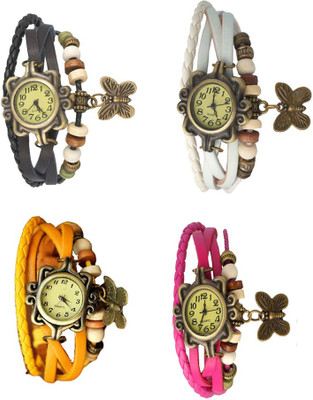 

Kissu Vintage Rakhi Combo of 4 Black, Yellow, White And Pink Watch - For Women