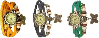 NS18 Vintage Butterfly Rakhi Watch Combo of 3 Yellow, Black And Green Analog Watch  - For Women   Watches  (NS18)