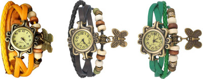 

Kissu Vintage Rakhi Watch Combo of 3 Yellow, Black And Green Watch - For Women