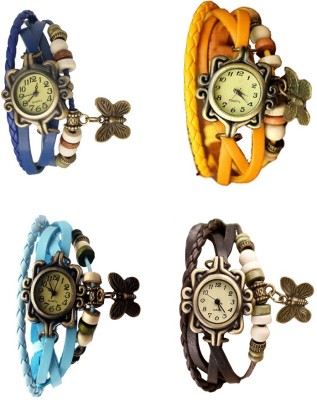 NS18 Vintage Butterfly Rakhi Combo of 4 Blue, Sky Blue, Yellow And Brown Analog Watch  - For Women   Watches  (NS18)
