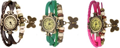 NS18 Vintage Butterfly Rakhi Watch Combo of 3 Brown, Green And Pink Analog Watch  - For Women   Watches  (NS18)