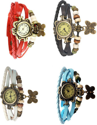 

Kissu Vintage Rakhi Combo of 4 Red, White, Black And Sky Blue Watch - For Women