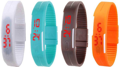 

Kissu Led Magnet Band Combo of 4 White, Sky Blue, Brown And Orange Watch - For Men & Women