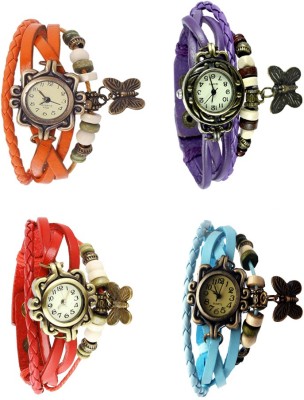 NS18 Vintage Butterfly Rakhi Combo of 4 Orange, Red, Purple And Sky Blue Analog Watch  - For Women   Watches  (NS18)