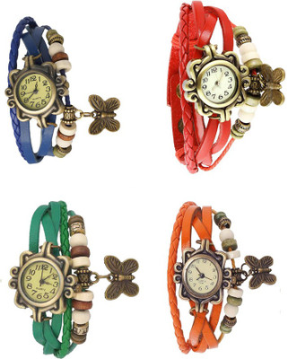 

NS18 Vintage Butterfly Rakhi Combo of 4 Blue, Green, Red And Orange Watch - For Women