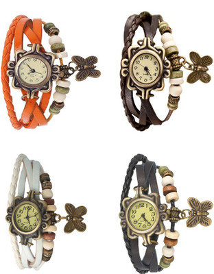

NS18 Vintage Butterfly Rakhi Combo of 4 Orange, White, Brown And Black Watch - For Women