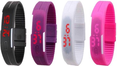 NS18 Silicone Led Magnet Band Watch Combo of 4 Black, Purple, White And Pink Digital Watch  - For Couple   Watches  (NS18)
