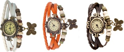 NS18 Vintage Butterfly Rakhi Watch Combo of 3 White, Orange And Brown Analog Watch  - For Women   Watches  (NS18)