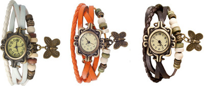 

Kissu Vintage Rakhi Watch Combo of 3 White, Orange And Brown Watch - For Women