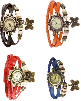 NS18 Vintage Butterfly Rakhi Combo of 4 Brown, Red, Orange And Blue Analog Watch  - For Women   Watches  (NS18)