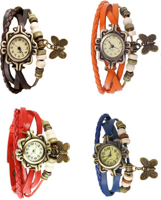 

NS18 Vintage Butterfly Rakhi Combo of 4 Brown, Red, Orange And Blue Watch - For Women