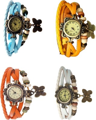 NS18 Vintage Butterfly Rakhi Combo of 4 Sky Blue, Orange, Yellow And White Analog Watch  - For Women   Watches  (NS18)