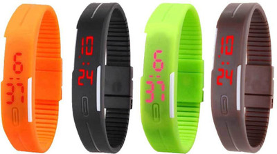 

Kissu Led Magnet Band Combo of 4 Orange, Black, Green And Brown Watch - For Men & Women