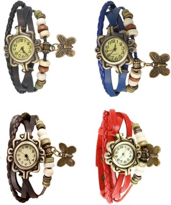 NS18 Vintage Butterfly Rakhi Combo of 4 Black, Brown, Blue And Red Analog Watch  - For Women   Watches  (NS18)