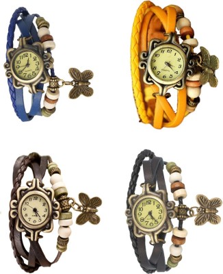 NS18 Vintage Butterfly Rakhi Combo of 4 Blue, Brown, Yellow And Black Analog Watch  - For Women   Watches  (NS18)