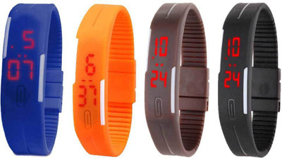 

NS18 Silicone Led Magnet Band Combo of 4 Blue, Orange, Brown And Black Watch - For Boys & Girls