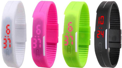 View NS18 Silicone Led Magnet Band Combo of 4 White, Pink, Green And Black Digital Watch  - For Boys & Girls Wrist Watches Price Online(NS18)