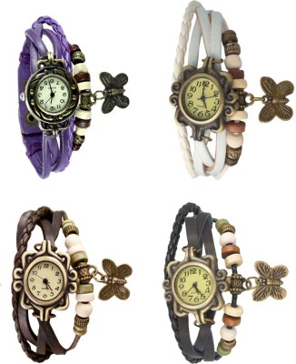 NS18 Vintage Butterfly Rakhi Combo of 4 Purple, Brown, White And Black Analog Watch  - For Women   Watches  (NS18)