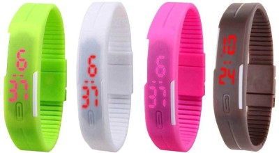 NS18 Silicone Led Magnet Band Combo of 4 Green, White, Pink And Brown Digital Watch  - For Boys & Girls   Watches  (NS18)
