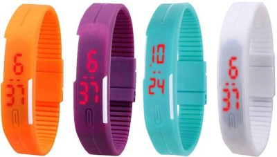 NS18 Silicone Led Magnet Band Combo of 4 Orange, Purple, Sky Blue And White Digital Watch  - For Boys & Girls   Watches  (NS18)