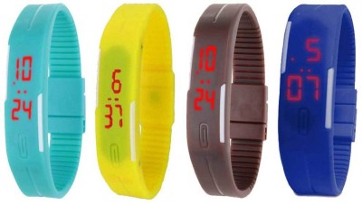 NS18 Silicone Led Magnet Band Combo of 4 Sky Blue, Yellow, Brown And Blue Digital Watch  - For Boys & Girls   Watches  (NS18)