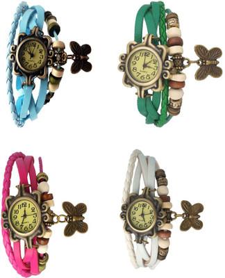 

Kissu Vintage Rakhi Combo of 4 Sky Blue, Pink, Green And White Watch - For Women