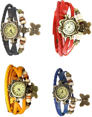 

Kissu Vintage Rakhi Combo of 4 Black, Yellow, Red And Blue Watch - For Women
