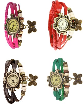 NS18 Vintage Butterfly Rakhi Combo of 4 Pink, Brown, Red And Green Analog Watch  - For Women   Watches  (NS18)