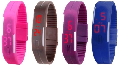 NS18 Silicone Led Magnet Band Combo of 4 Pink, Brown, Purple And Blue Digital Watch  - For Boys & Girls   Watches  (NS18)