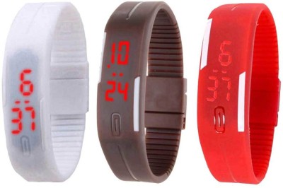 NS18 Silicone Led Magnet Band Combo of 3 White, Brown And Red Digital Watch  - For Boys & Girls   Watches  (NS18)