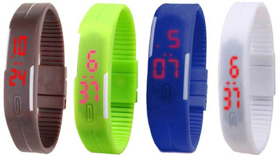 

NS18 Silicone Led Magnet Band Combo of 4 Brown, Green, Blue And White Watch - For Boys & Girls