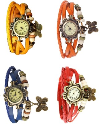 NS18 Vintage Butterfly Rakhi Combo of 4 Yellow, Blue, Orange And Red Analog Watch  - For Women   Watches  (NS18)
