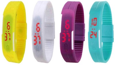 NS18 Silicone Led Magnet Band Watch Combo of 4 Yellow, White, Purple And Sky Blue Digital Watch  - For Couple   Watches  (NS18)